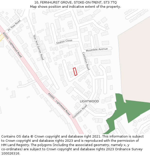 10, FERNHURST GROVE, STOKE-ON-TRENT, ST3 7TQ: Location map and indicative extent of plot