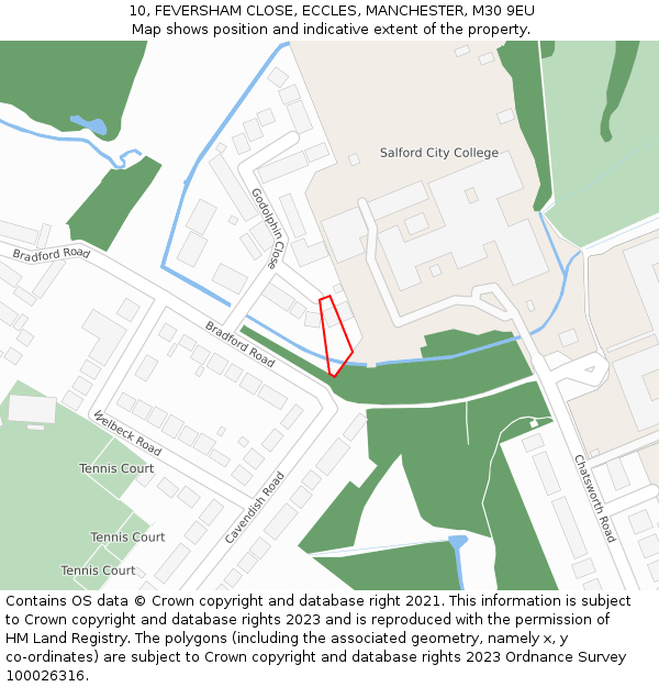 10, FEVERSHAM CLOSE, ECCLES, MANCHESTER, M30 9EU: Location map and indicative extent of plot