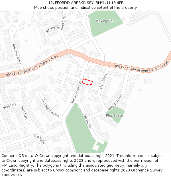 10, FFORDD ABERKINSEY, RHYL, LL18 4FB: Location map and indicative extent of plot