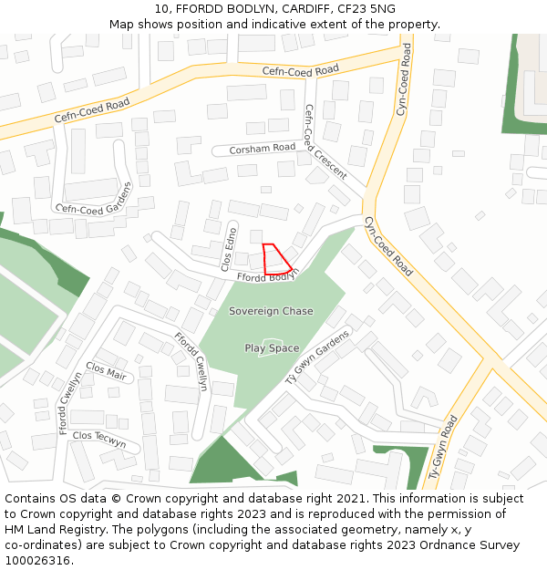 10, FFORDD BODLYN, CARDIFF, CF23 5NG: Location map and indicative extent of plot