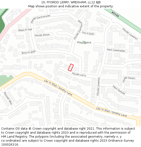 10, FFORDD LERRY, WREXHAM, LL12 8JB: Location map and indicative extent of plot