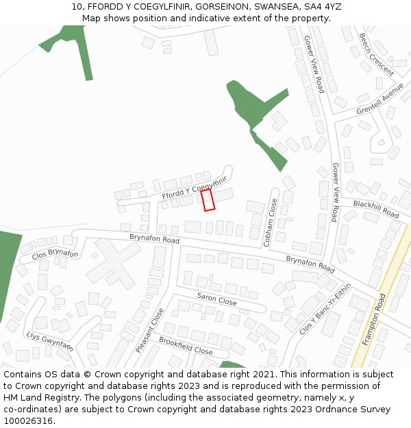 10, FFORDD Y COEGYLFINIR, GORSEINON, SWANSEA, SA4 4YZ: Location map and indicative extent of plot