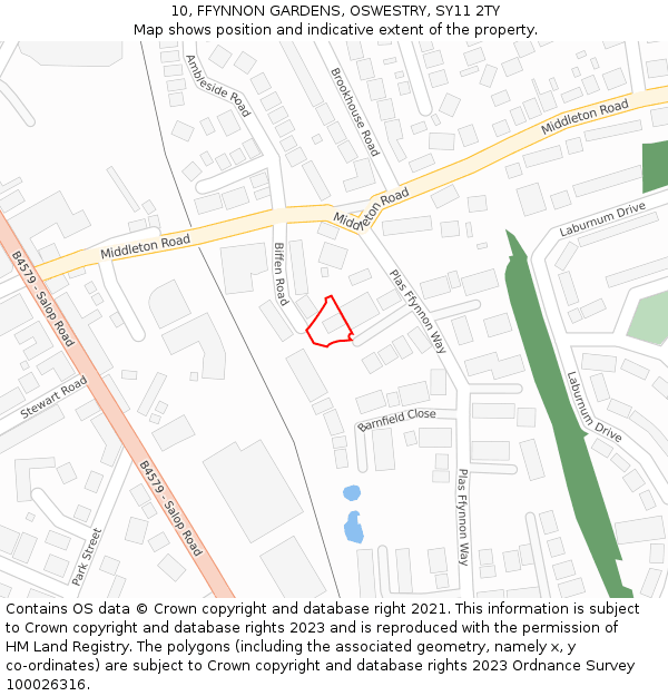 10, FFYNNON GARDENS, OSWESTRY, SY11 2TY: Location map and indicative extent of plot