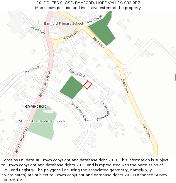 10, FIDLERS CLOSE, BAMFORD, HOPE VALLEY, S33 0BZ: Location map and indicative extent of plot