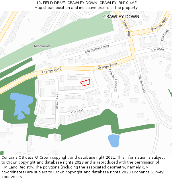 10, FIELD DRIVE, CRAWLEY DOWN, CRAWLEY, RH10 4AE: Location map and indicative extent of plot