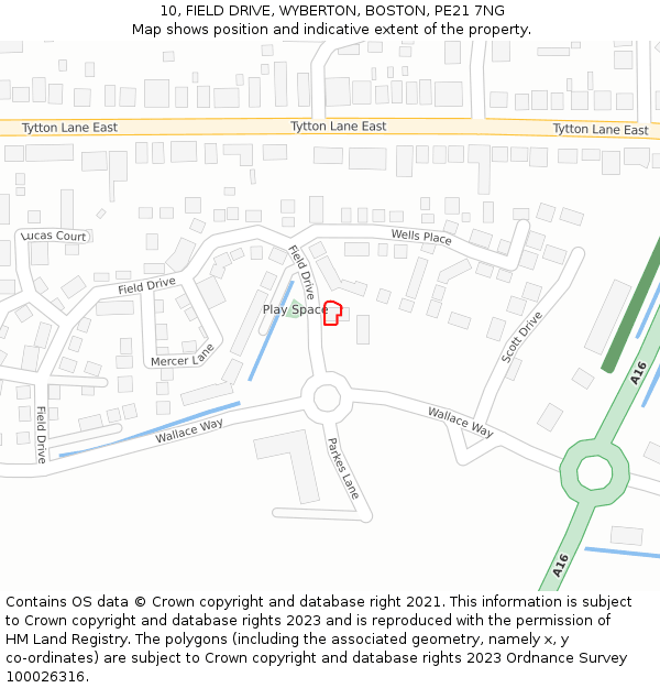 10, FIELD DRIVE, WYBERTON, BOSTON, PE21 7NG: Location map and indicative extent of plot