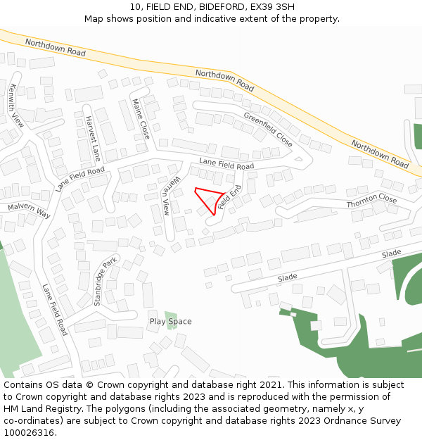 10, FIELD END, BIDEFORD, EX39 3SH: Location map and indicative extent of plot