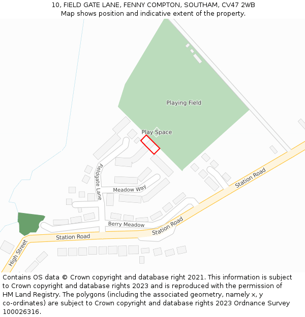 10, FIELD GATE LANE, FENNY COMPTON, SOUTHAM, CV47 2WB: Location map and indicative extent of plot