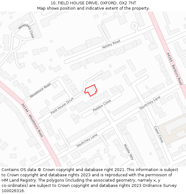 10, FIELD HOUSE DRIVE, OXFORD, OX2 7NT: Location map and indicative extent of plot