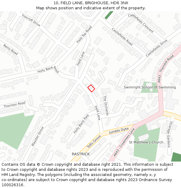 10, FIELD LANE, BRIGHOUSE, HD6 3NX: Location map and indicative extent of plot