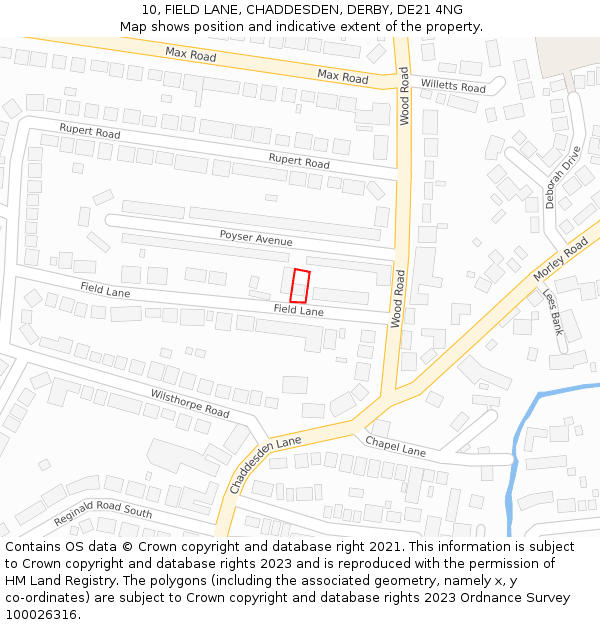 10, FIELD LANE, CHADDESDEN, DERBY, DE21 4NG: Location map and indicative extent of plot