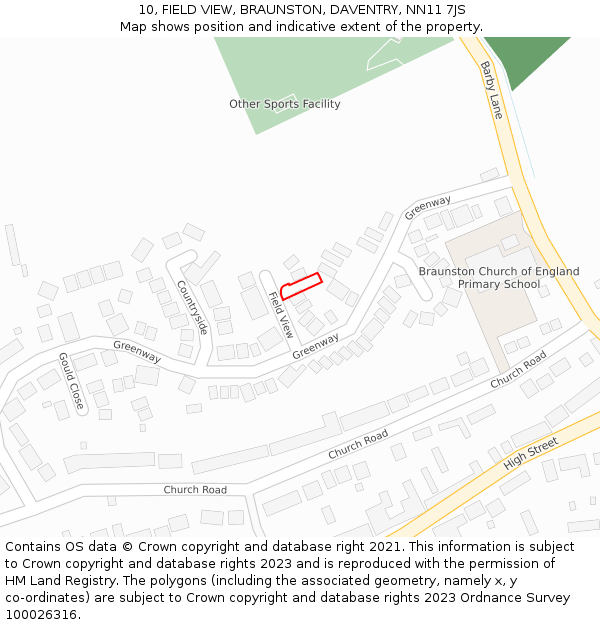 10, FIELD VIEW, BRAUNSTON, DAVENTRY, NN11 7JS: Location map and indicative extent of plot