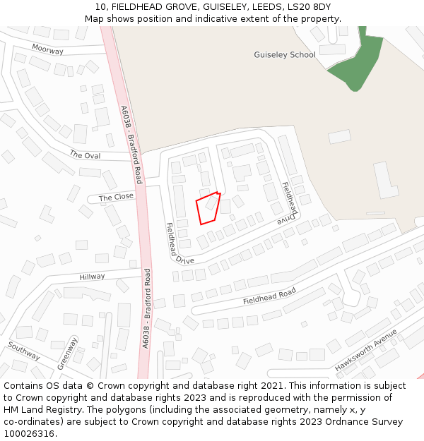 10, FIELDHEAD GROVE, GUISELEY, LEEDS, LS20 8DY: Location map and indicative extent of plot