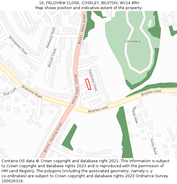 10, FIELDVIEW CLOSE, COSELEY, BILSTON, WV14 8RH: Location map and indicative extent of plot