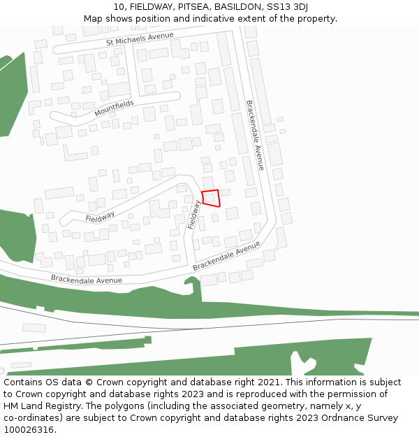 10, FIELDWAY, PITSEA, BASILDON, SS13 3DJ: Location map and indicative extent of plot