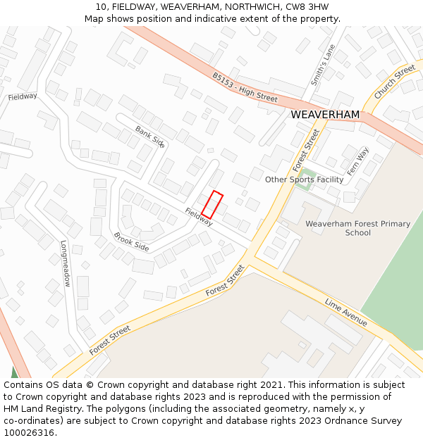10, FIELDWAY, WEAVERHAM, NORTHWICH, CW8 3HW: Location map and indicative extent of plot