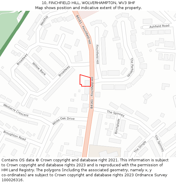 10, FINCHFIELD HILL, WOLVERHAMPTON, WV3 9HF: Location map and indicative extent of plot