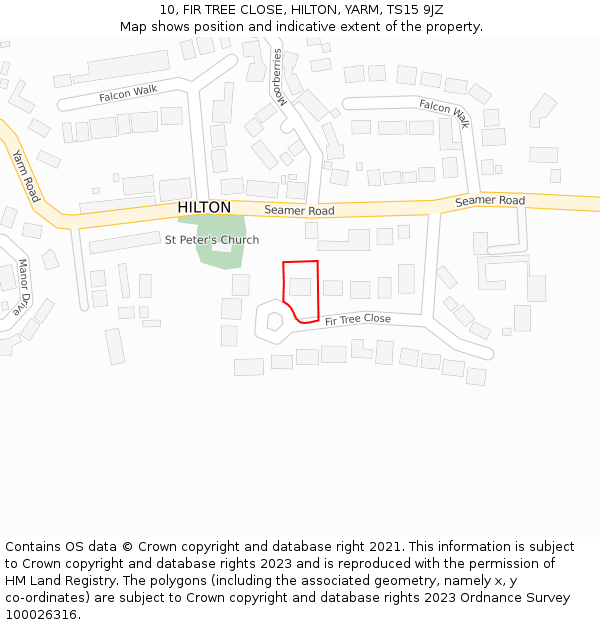 10, FIR TREE CLOSE, HILTON, YARM, TS15 9JZ: Location map and indicative extent of plot