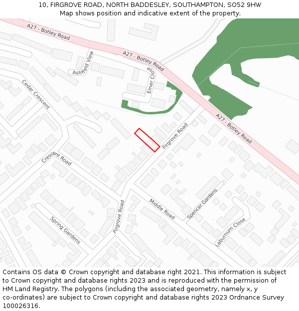 10, FIRGROVE ROAD, NORTH BADDESLEY, SOUTHAMPTON, SO52 9HW: Location map and indicative extent of plot