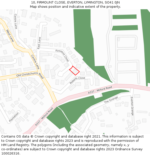 10, FIRMOUNT CLOSE, EVERTON, LYMINGTON, SO41 0JN: Location map and indicative extent of plot