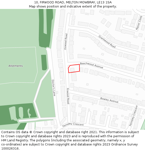 10, FIRWOOD ROAD, MELTON MOWBRAY, LE13 1SA: Location map and indicative extent of plot