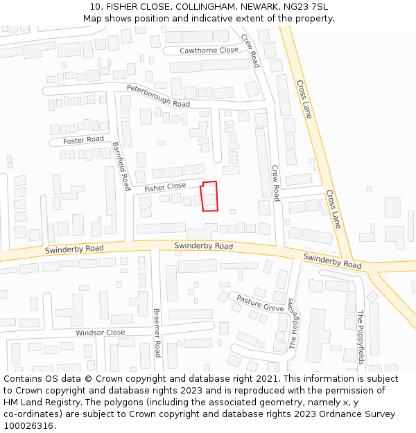 10, FISHER CLOSE, COLLINGHAM, NEWARK, NG23 7SL: Location map and indicative extent of plot