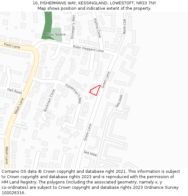 10, FISHERMANS WAY, KESSINGLAND, LOWESTOFT, NR33 7NY: Location map and indicative extent of plot