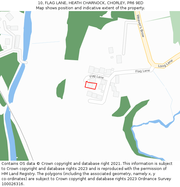 10, FLAG LANE, HEATH CHARNOCK, CHORLEY, PR6 9ED: Location map and indicative extent of plot