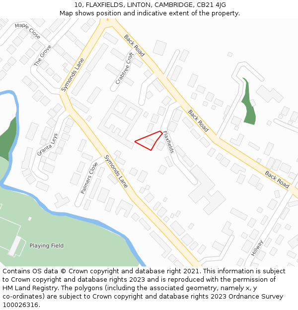 10, FLAXFIELDS, LINTON, CAMBRIDGE, CB21 4JG: Location map and indicative extent of plot