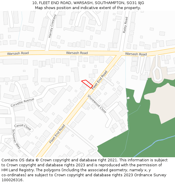 10, FLEET END ROAD, WARSASH, SOUTHAMPTON, SO31 9JG: Location map and indicative extent of plot