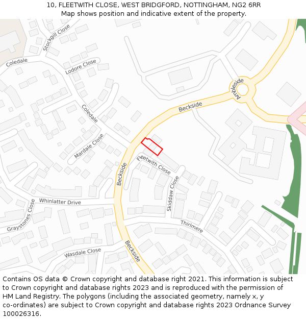 10, FLEETWITH CLOSE, WEST BRIDGFORD, NOTTINGHAM, NG2 6RR: Location map and indicative extent of plot