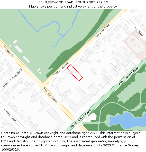 10, FLEETWOOD ROAD, SOUTHPORT, PR9 0JX: Location map and indicative extent of plot