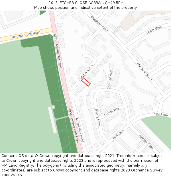 10, FLETCHER CLOSE, WIRRAL, CH49 5PH: Location map and indicative extent of plot