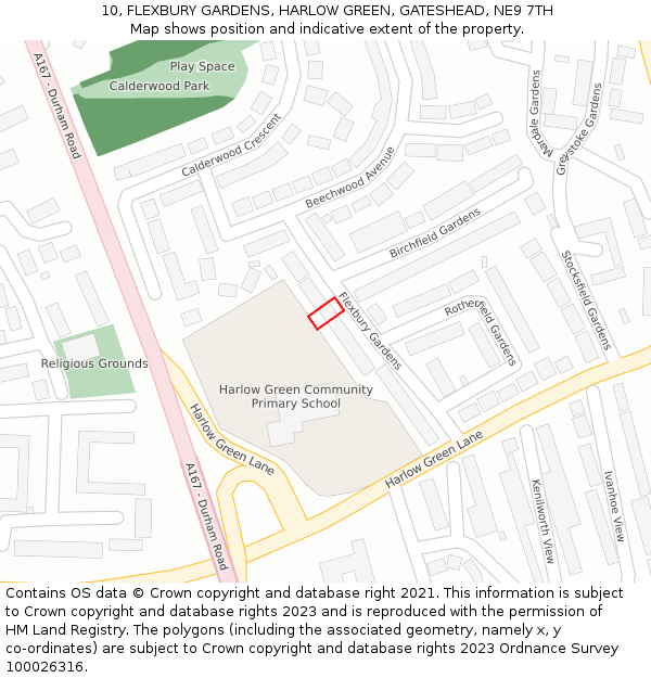 10, FLEXBURY GARDENS, HARLOW GREEN, GATESHEAD, NE9 7TH: Location map and indicative extent of plot