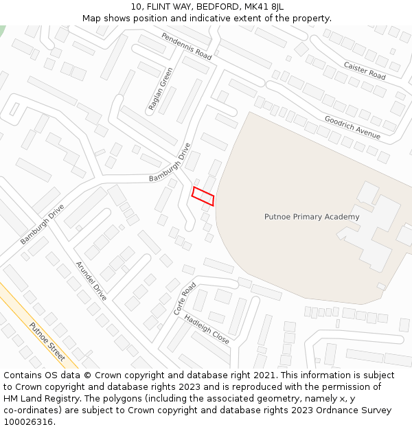 10, FLINT WAY, BEDFORD, MK41 8JL: Location map and indicative extent of plot