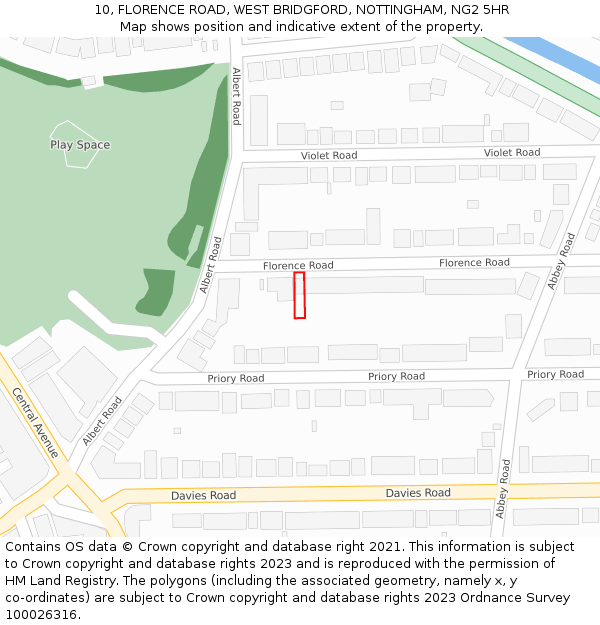 10, FLORENCE ROAD, WEST BRIDGFORD, NOTTINGHAM, NG2 5HR: Location map and indicative extent of plot