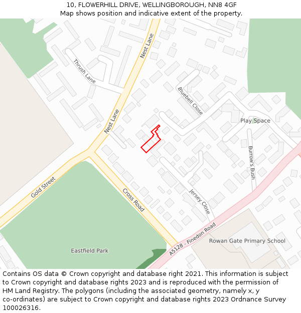 10, FLOWERHILL DRIVE, WELLINGBOROUGH, NN8 4GF: Location map and indicative extent of plot