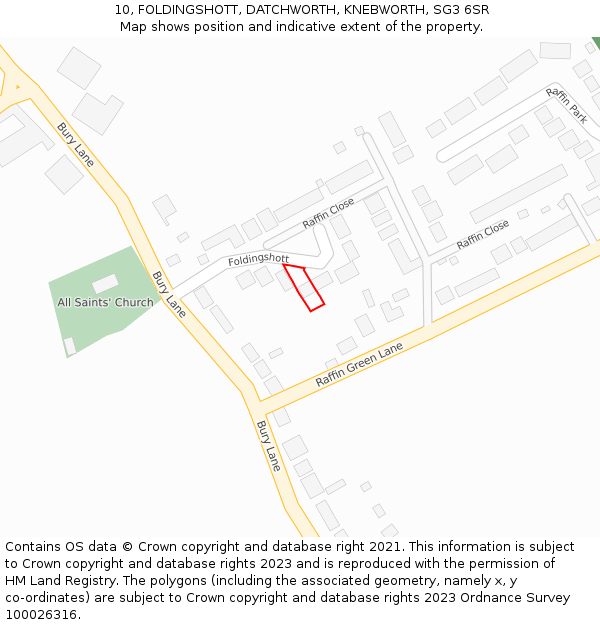 10, FOLDINGSHOTT, DATCHWORTH, KNEBWORTH, SG3 6SR: Location map and indicative extent of plot