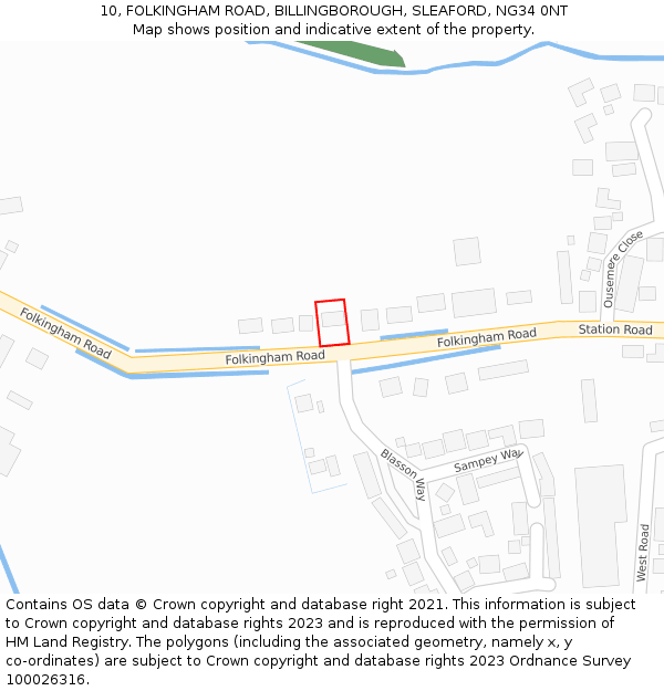 10, FOLKINGHAM ROAD, BILLINGBOROUGH, SLEAFORD, NG34 0NT: Location map and indicative extent of plot