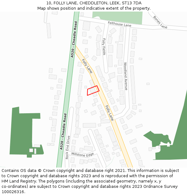 10, FOLLY LANE, CHEDDLETON, LEEK, ST13 7DA: Location map and indicative extent of plot