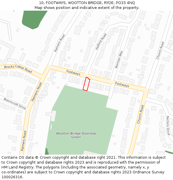 10, FOOTWAYS, WOOTTON BRIDGE, RYDE, PO33 4NQ: Location map and indicative extent of plot