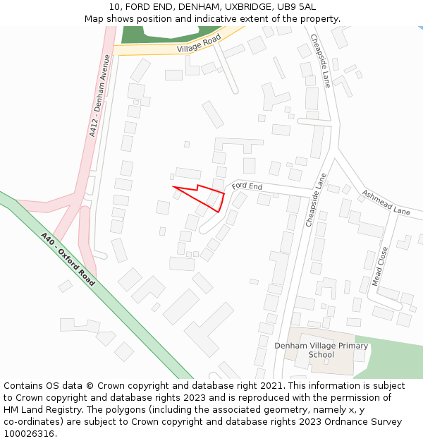 10, FORD END, DENHAM, UXBRIDGE, UB9 5AL: Location map and indicative extent of plot