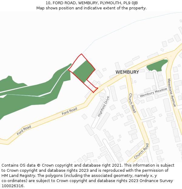 10, FORD ROAD, WEMBURY, PLYMOUTH, PL9 0JB: Location map and indicative extent of plot