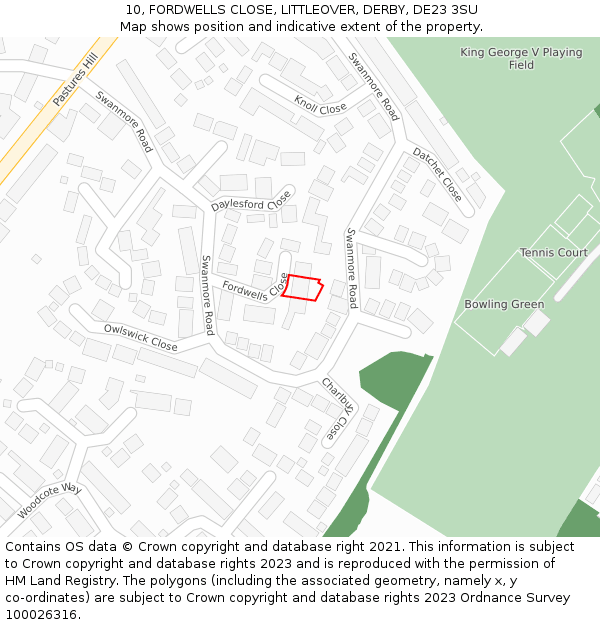 10, FORDWELLS CLOSE, LITTLEOVER, DERBY, DE23 3SU: Location map and indicative extent of plot