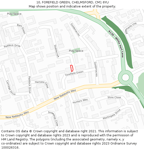 10, FOREFIELD GREEN, CHELMSFORD, CM1 6YU: Location map and indicative extent of plot