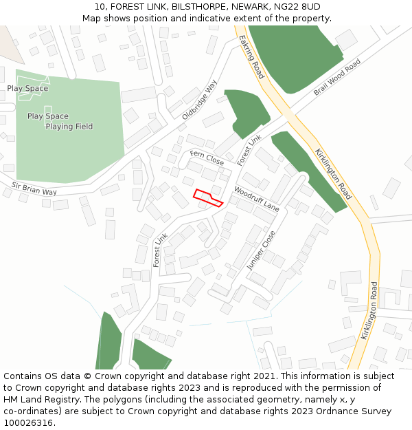 10, FOREST LINK, BILSTHORPE, NEWARK, NG22 8UD: Location map and indicative extent of plot