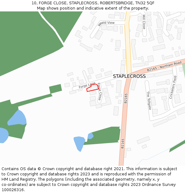 10, FORGE CLOSE, STAPLECROSS, ROBERTSBRIDGE, TN32 5QF: Location map and indicative extent of plot