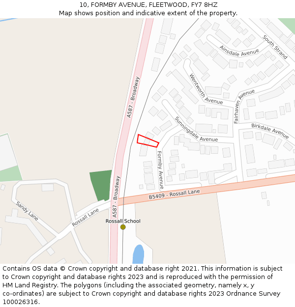 10, FORMBY AVENUE, FLEETWOOD, FY7 8HZ: Location map and indicative extent of plot