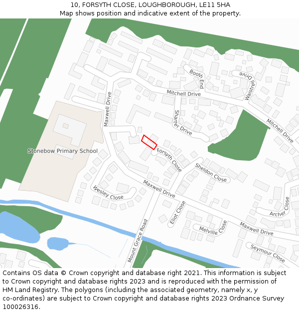 10, FORSYTH CLOSE, LOUGHBOROUGH, LE11 5HA: Location map and indicative extent of plot