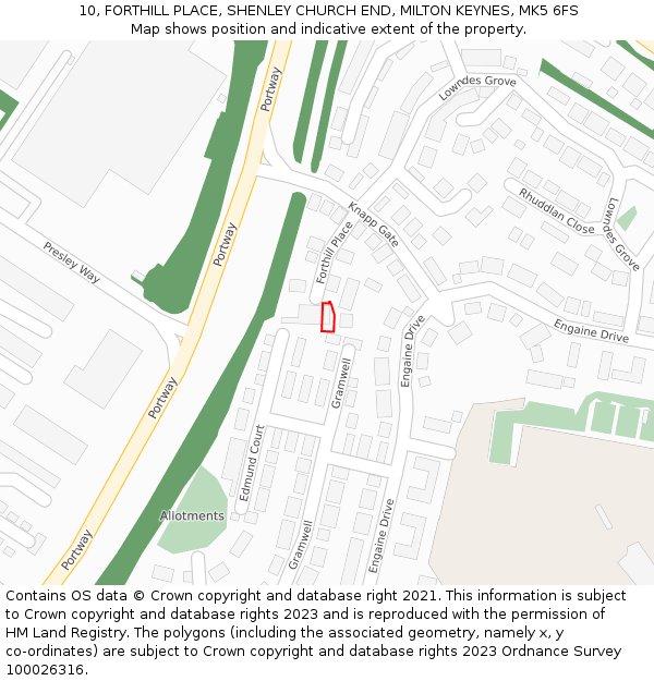 10, FORTHILL PLACE, SHENLEY CHURCH END, MILTON KEYNES, MK5 6FS: Location map and indicative extent of plot